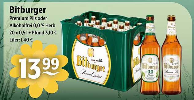Bitburger Premium Pils oder Alkohol-frei 0,0 % Herb - 20 x 0,5 L