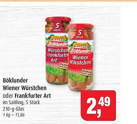 BÖKLUNDER WIENER WÜRSTCHEN oder FRANKFURTER ART im Sailting, 5 Stück