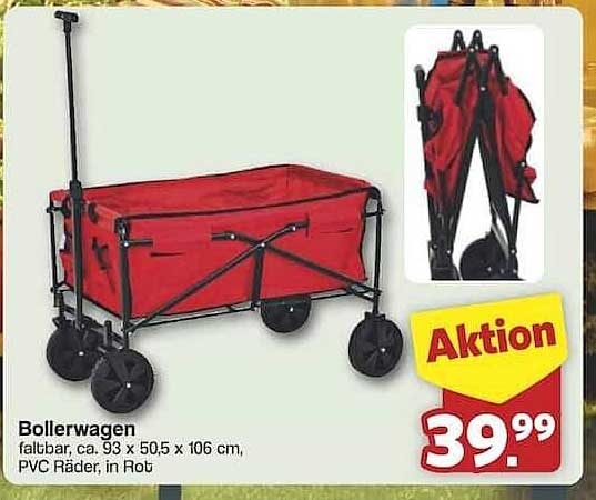 Bollerwagen - faltbar, ca. 93 x 50,5 x 106 cm, PVC Räder, in Rot