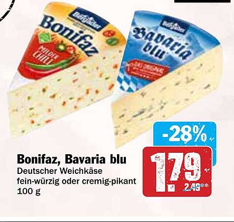 Bonifaz, Bavaria blu - Deutscher Weichkäse fein-würzig oder cremig-pikant 100 g