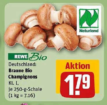 Braune Bio Champignons Kl. I, je 250-g-Schale