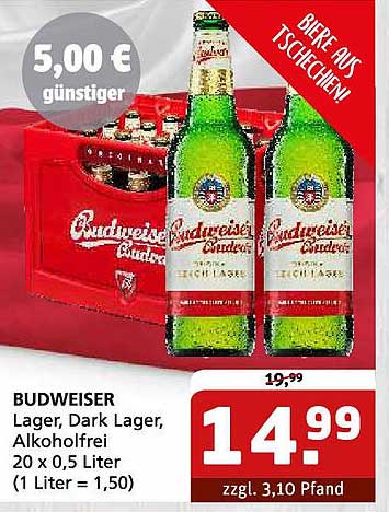 Budweiser Lager, Dark Lager, Alkoholfrei 20 x 0,5 Liter