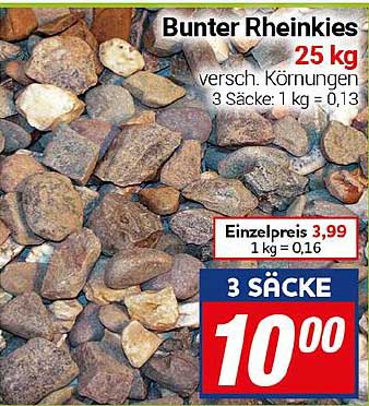 Bunter Rheinkies 25 kg – Verschiedene Körnungen