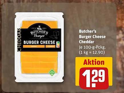 Butcher's Burger Cheese Cheddar je 100-g-Pckg. (1 kg = 12,90)
