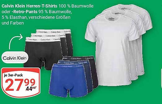 Calvin Klein Herren-T-Shirts oder Retro-Pants im 3er-Pack