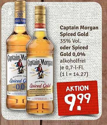 Captain Morgan Spiced Gold 35% Vol oder Spiced Gold 0,0% alkoholfrei 0,7-L-Fl.