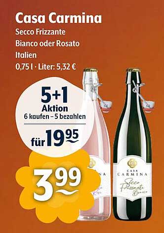 Casa Carmina Secco Frizzante Bianco oder Rosato - 5+1 Aktion