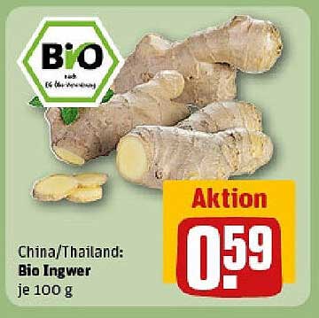 China/Thailand: Bio Ingwer je 100 g für nur 0,59 €