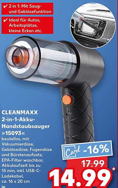 CLEANMAXX 2-in-1-Akku-Handstaubsauger »15093«
