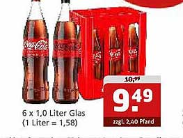 Coca-Cola 6 x 1,0 Liter Glas