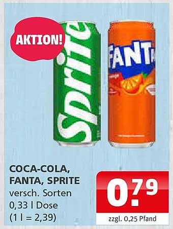 Coca-Cola, Fanta, Sprite - Aktionspreis für 0,79 € pro Dose