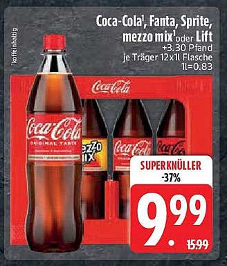 Coca-Cola, Fanta, Sprite, mezzo mix oder Lift 12 x 1 Liter