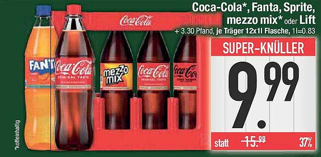 Coca-Cola*, Fanta, Sprite, mezzo mix* oder Lift - 12er Träger (1L Flasche)