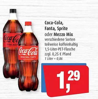 Coca-Cola, Fanta, Sprite oder Mezzo Mix 1,5-Liter-PET-Flasche