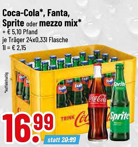 Coca-Cola*, Fanta, Sprite oder mezzo mix* – 24er Träger