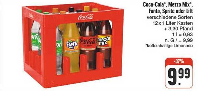 Coca-Cola, Mezzo Mix, Fanta, Sprite oder Lift 12x1 Liter Kasten