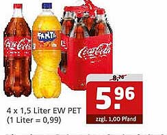 Coca-Cola und Fanta 4 x 1,5 Liter EW PET