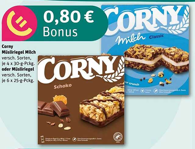 Corny Müsliriegel Milch 30g, Sorten: Schoko oder Classic