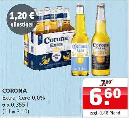CORONA Extra, Cero 0,0%, 6 x 0,355 l
