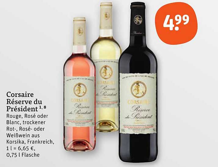 Corsaire Réserve du Président - 0,75 l Flasche, trockener Rot-, Rosé- oder Weißwein aus Korsika