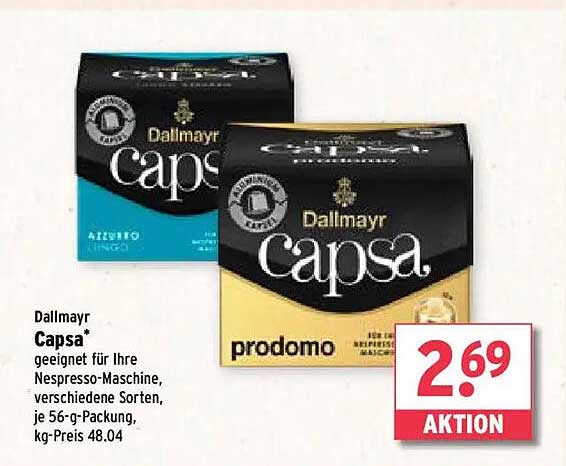Dallmayr Capsa Nespresso-Kapseln, verschiedene Sorten, 56-g-Packung