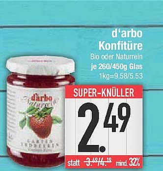 d'arbo Konfitüre Bio oder Naturrein je 260/450g Glas