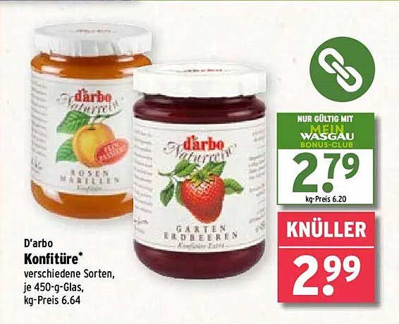 D'arbo Konfitüre - Verschiedene Sorten 450-g-Glas, jetzt zum Knüllerpreis!