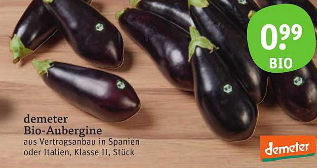 demeter Bio-Aubergine aus Vertragsanbau in Spanien oder Italien, Klasse II, Stück