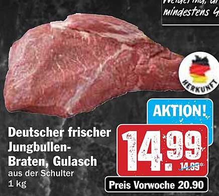 Deutscher frischer Jungbullen-Braten, Gulasch aus der Schulter 1 kg