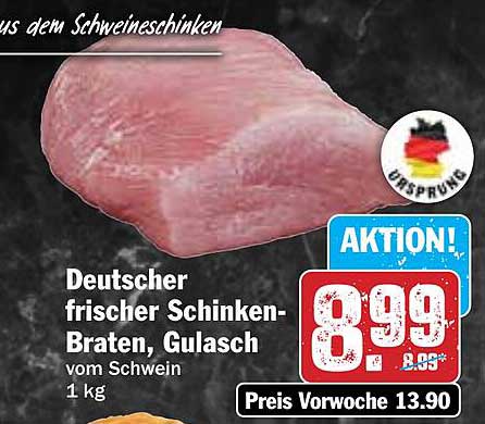Deutscher frischer Schinken-Braten, Gulasch vom Schwein, 1 kg