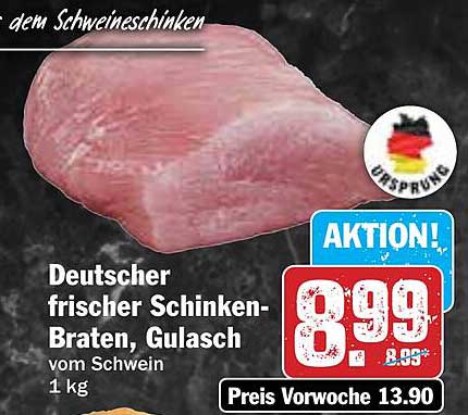 Deutscher frischer Schinken-Braten, Gulasch vom Schwein 1 kg