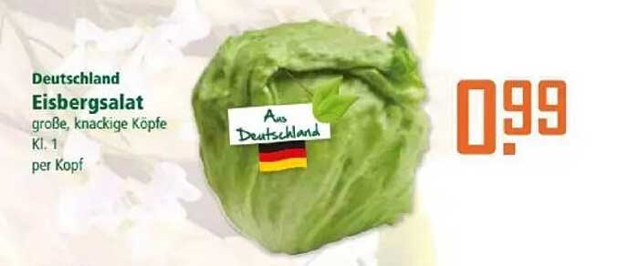 Deutschland Eisbergsalat große, knackige Köpfe Kl. 1 per Kopf