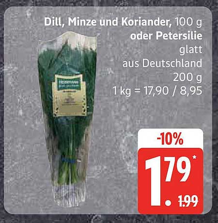 Dill, Minze und Koriander, 100 g oder Petersilie glatt aus Deutschland, 200 g