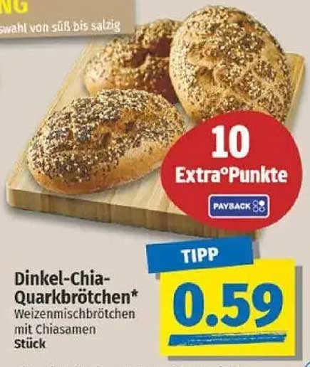 Dinkel-Chia-Quarkbrötchen* Weizenmischbrötchen mit Chiasamen Stück