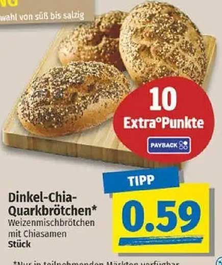 Dinkel-Chia-Quarkbrötchen* Weizenmischbrötchen mit Chiasamen Stück