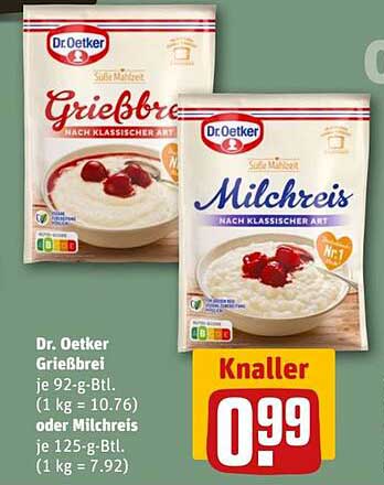 Dr. Oetker Grießbrei oder Milchreis - je 92-g-Btl. oder 125-g-Btl.