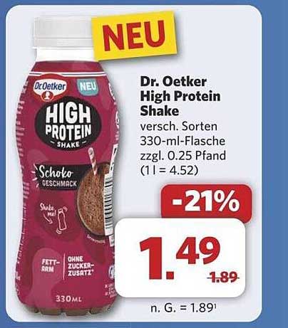 Dr. Oetker High Protein Shake Verschiedene Sorten, 330 ml