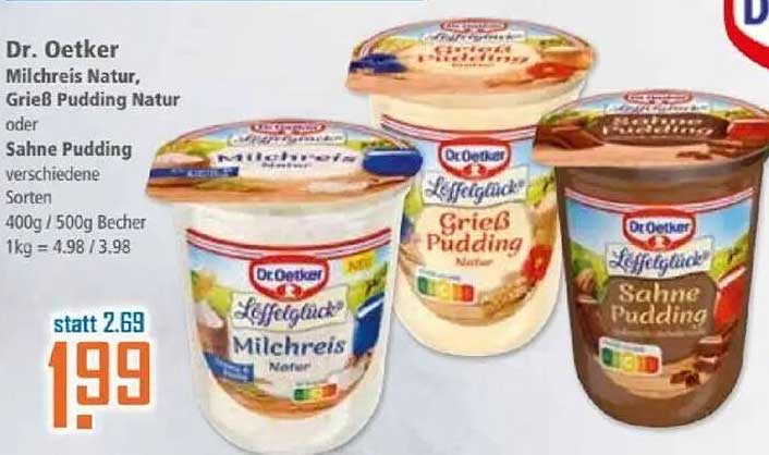 Dr. Oetker Milchreis Natur, Grieß Pudding Natur oder Sahne Pudding