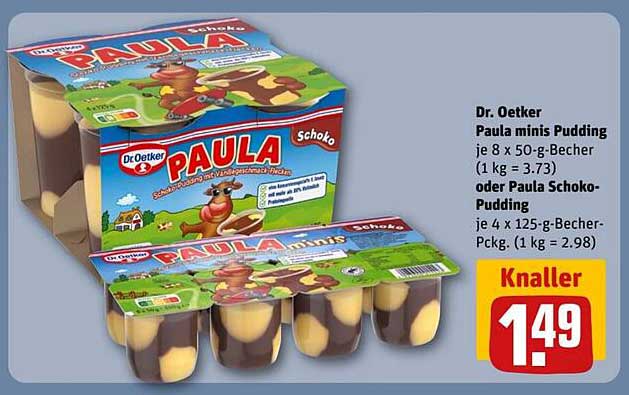 Dr. Oetker Paula minis Pudding 8 x 50-g-Becher oder Paula Schoko-Pudding 4 x 125-g-Becher