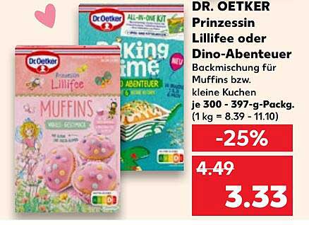 DR. OETKER Prinzessin Lillifee oder Dino-Abenteuer Backmischung für Muffins