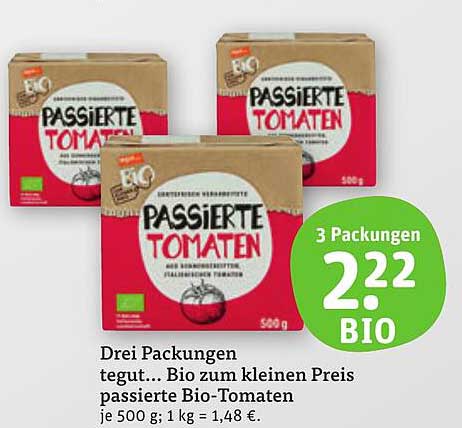 Drei Packungen tegut... Bio Passierte Tomaten