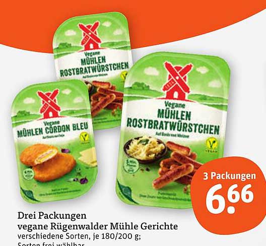 Drei Packungen vegane Rügenwalder Mühle Gerichte