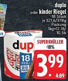 duplo oder kinder Riegel 18 Stück je 327/6/378g Big Pack