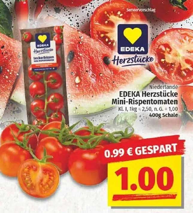 EDEKA Herzstücke Mini-Rispentomaten 400g für nur 1,00 €