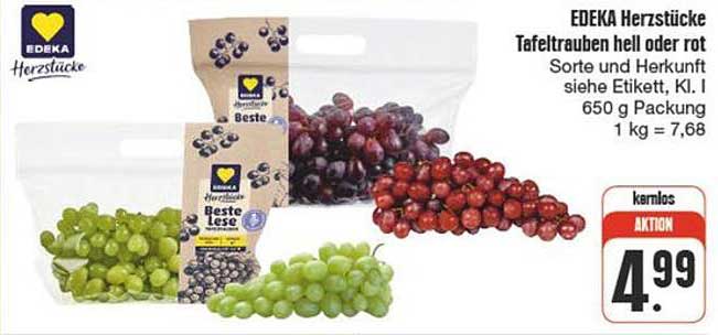 EDEKA Herzstücke Tafeltrauben hell oder rot 650 g