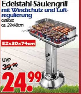 Edelstahl-Säulengrill mit Windschutz und Luftregulierung