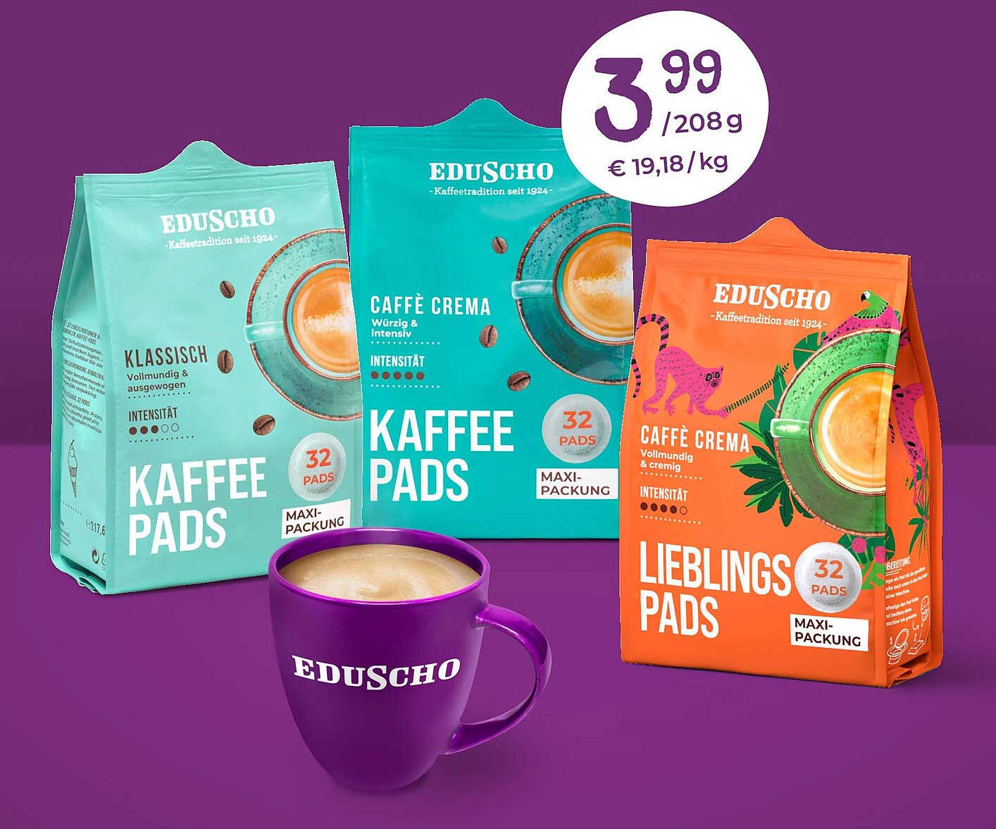 EDUSCHO Kaffee Pads - 32er Maxi-Packung