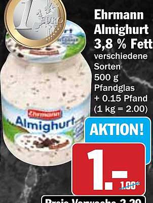 Ehrmann Almighurt 3,8 % Fett - 500 g im Pfandglas