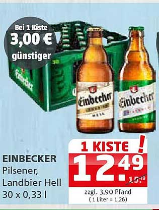 EINBECKER Pilsener, Landbier Hell - 30 x 0,33 l
