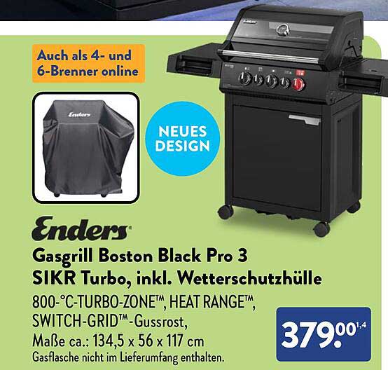 Enders Gasgrill Boston Black Pro 3 SIKR Turbo, inkl. Wetterschutzhülle